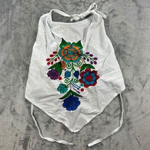 Womens Halter Top Medium White Embroidered Floral Boho Tank Mexican Summer Color